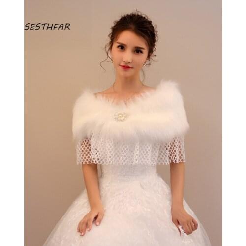 Bridal Wraps Warm Fur Boleros Bridal Jacket Elegant Evening Coat Fur Shawl Wedding Wrap Women Sleeves PJ028