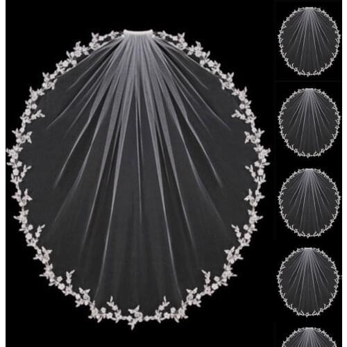 Wedding Veils Bridal Accessories White Ivory Elbow Length with Comb Appliques Lace Bridal Veils Free Shipping