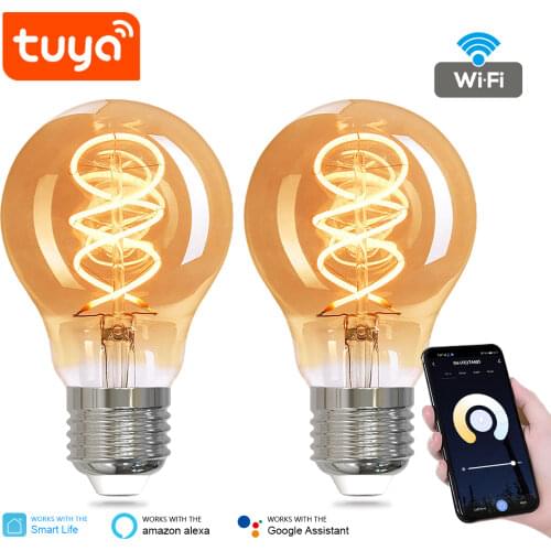 Tuya E27 A60 Smart Spiral Filament Bulb Tungsten Light Dimmable 220V Alexa Google Home Smartthings