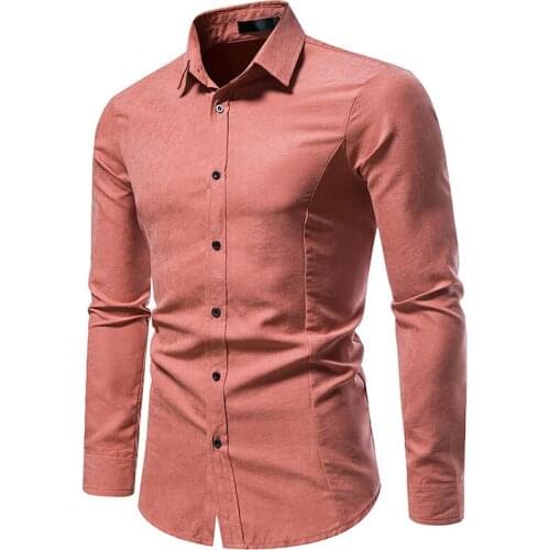 Vintage Autumn Shirt Men Long Sleeve Workwear Slim Fit Casual Shirts Solid Streetwear American Male Clothing 2021 Formal Dress