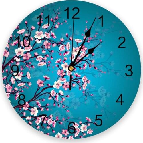Cherry Blossom Plum Branch Pink Flower Living Room Clock Wall Round Clocks Decor Home Bedroom Kitchen Decoration Wall Clocks