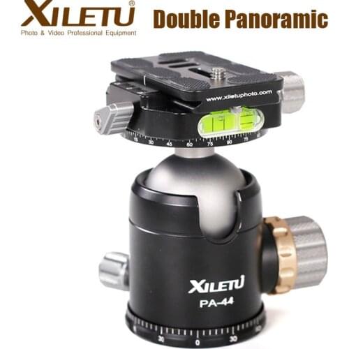 XILETU PA44 Double Panoramic Tripod Ball Head with Quick Release Plate 3/8'' Interface & 1/4'' Screw for Camera Tripods
