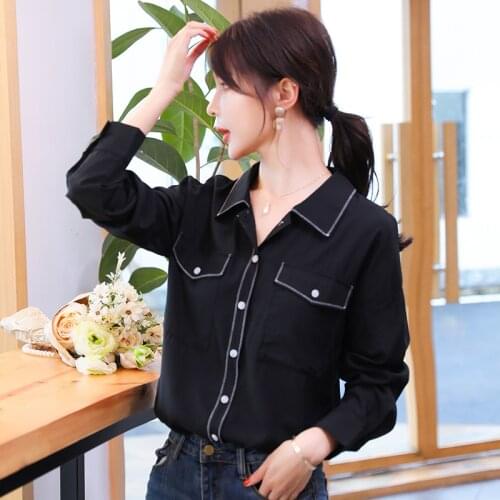 Woman Feminina WomenS Vintage Blouse Fashion Clothes 2020 Spring Autumn Black White Long Sleeve Shirts Female D0188
