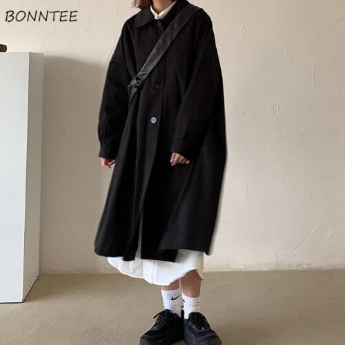 New Trench Women Fashion Autumn Harajuku Casual Y2K Ins Streetwear Single Breasted Solid Korean Daily Button All-match X-long