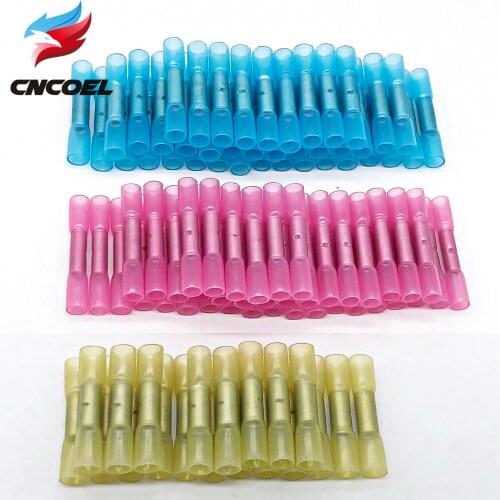100pcs Waterproof Solder Seal Heat Shrink Solder Butt 3 Sizes Insulated Electrical Wire Cable Crimp Terminals Connectors