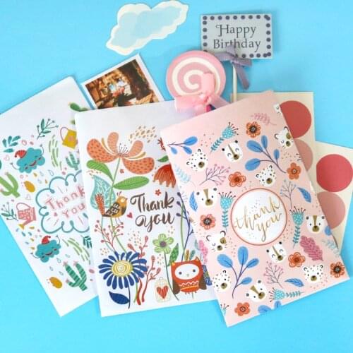 12Sets Flower Thank You Gift Envelopes Wedding Party Invitation Postcard Paper Envelopes DIY Scrapbooking Stationery Storage Bag