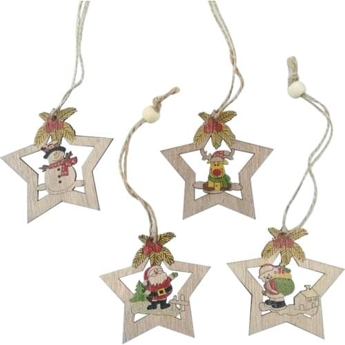 4PCS Christmas Wooden Ornaments Star Wood Slices Wood Star Shape Slices for New Year Christmas Tree Pendant Ornaments