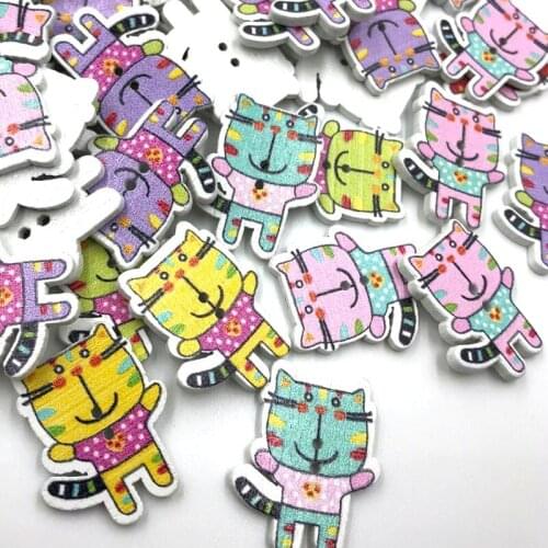 50Pcs 27mm Mix Cat Wood Buttons Craft Scrapbook Sewing Appliques WB448