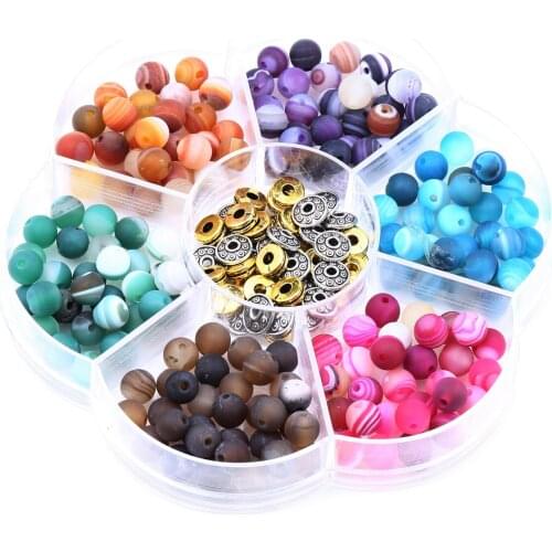 6mm matte stripe agate stone bullet-beaded zinc alloy small septum boxed combination beads for jewelry making