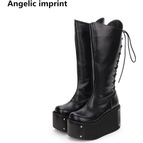 Angelic imprint handmade mori girl lady lolita punk Boots woman high heels pumps Women princess dress party shoes 33-47 10cm