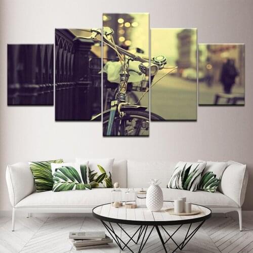 A Rent a Bicycle in street cityscape 5 Piece Wallpapers Art Canvas Print modern Poster Modular art painting Home Decor