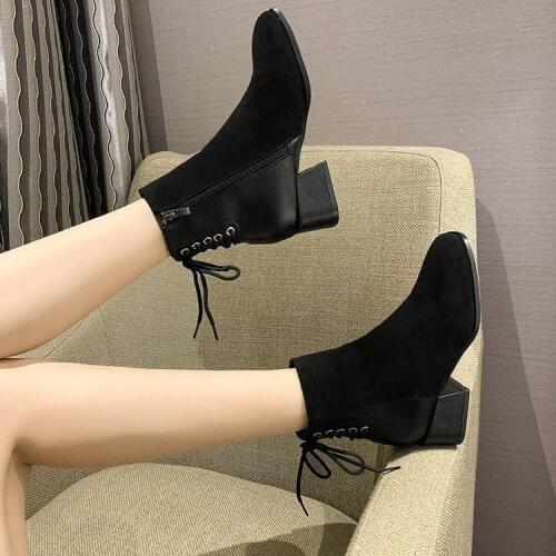 Back Cross-Tied Ankle Boots Women Lace-Up&Zipper Botas Snow Winter Nubuck Leather Booties Cold-Proof Patchwork Chelsea Bottes