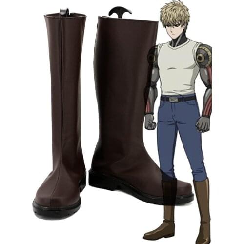 One Punch Man Anime Demon Cyborg Genos Cosplay Shoes Brown Boots Custom Made