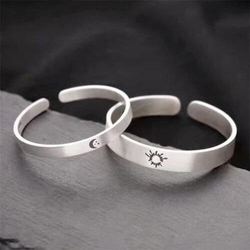 Sole Memory Creative Simple Sun Moon Couple Gift 925 Sterling Silver Female Resizable Bracelets SBR279