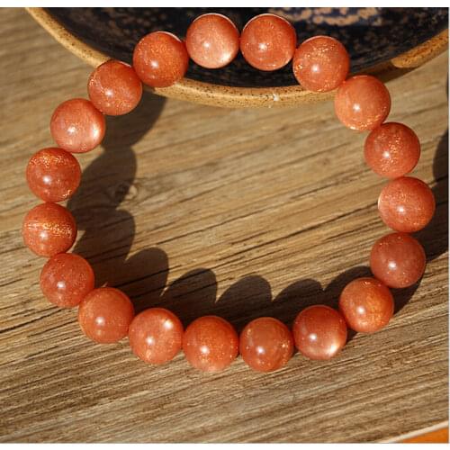 Free shipping 8mm High Quality Natural Sunstone Gold Flash Stretch Bracelet Beads AAA