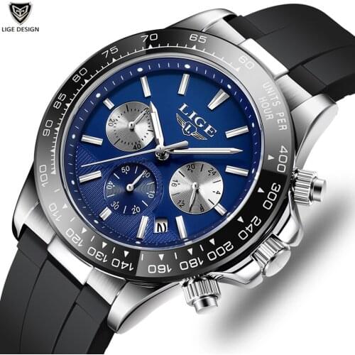 LIGE Casual Sport Watches for Men Blue Top Brand Luxury Military Leather Wrist Watch Man Clock Fashion Chronograph Wristwatch
