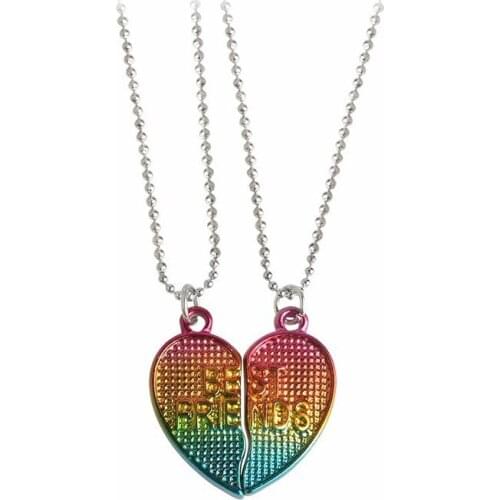 Children Best Friend Necklace Spray Paint Gradient Ramp Heart Pendant BFF 2 Necklace Friendship Jewelry Gifts For Kids 2PCS/Set