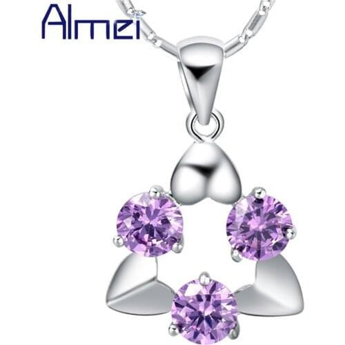 Almei 15%Off Long Collier Femme Purple Lady Silver Jewelry Crystal Necklace Pendants Bisuteria White Rinestone Bijoux Women N644