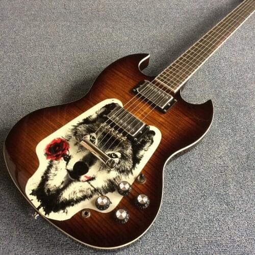 Rosewood fingerboard electric guitar, chrome hardware, Brown Flame Maple, Solid mahogany body electric guitar, Free shipping