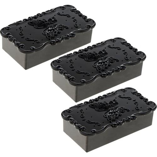 3 Pcs Antique Rose Flower Pattern False Eyelash Storage Box with Mirror Lid, Lovely Makeup Cosmetic Jewelry Case Organizer Tool