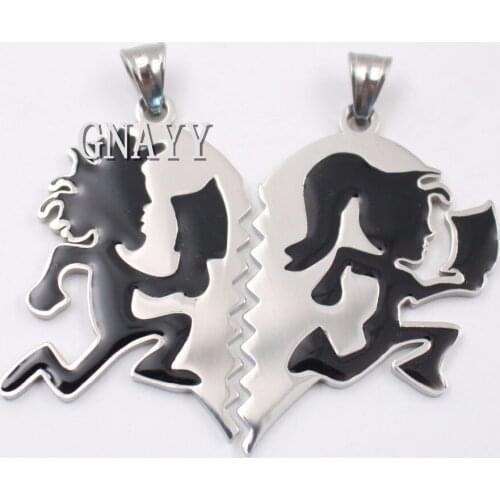 GNAYY Neodesign Jewelry Rock Black Stainless Steel ICP Crazy clown Heart hatchet man women pendant necklace rolo chain 24