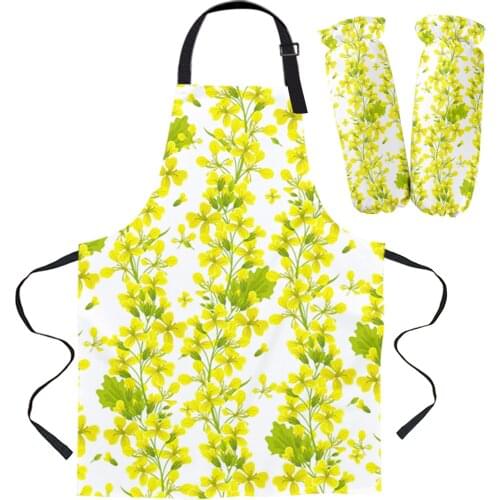 Yellow Flower Green Plant Texture Kitchen Apron Baking Accessories Sleeveless Aprons for Men Women Home Cleaning Tools