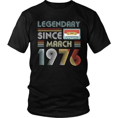 Legendary Since March 1976 T Shirt for Men Short Sleeved Vintage 44th Birthday Gift Printed Tshirt Pure Cotton Slim Fit Tee Top