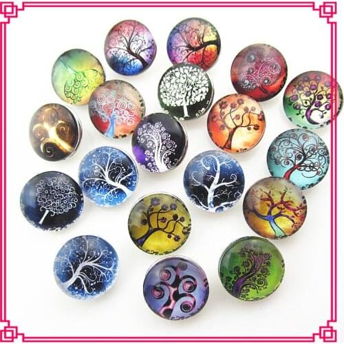 Hot selling 20pcs/lot 18mm random mix glass life tree snap buttons for snap bangle bracelet charms for diy jewelry