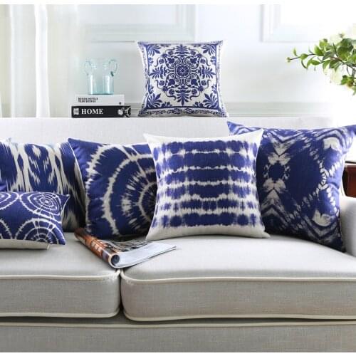 Wholesales Linen Pillow Cover Abstract Geometric Blue Watercolor Cushion Cover Home Decorative Pillow Case 45x45cm/30x50cm