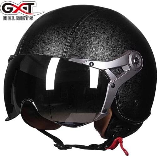 Men women Retro GXT motorcycle PU leather helmet , MOTO electric bicycle safety motorbike accessories headpiece