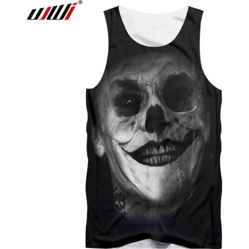 UJWI 3D Sleeveless Shirt Printed Clown Skulls black and while Streetwear 5XL Garment Men Tank Tops Vest Man New Bodybuilding