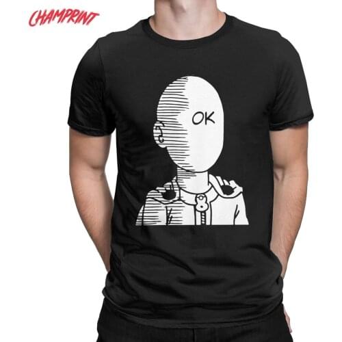 Vintage One Punch Man Ok Meme T-Shirt Men Round Collar Pure Cotton T Shirts Short Sleeve Tees Plus Size Tops