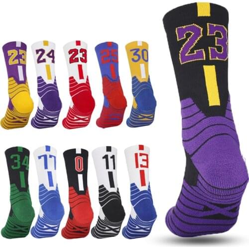 Men Professional Basketball Socks Non-Silp Number Sports Socks Middle Thickened Towel Bottom Child Team Match baloncesto Socks