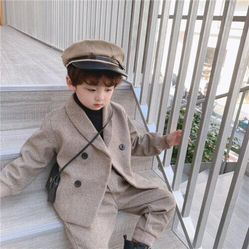 Boys Winter Blazer Suit 2021 New Boy Handsome Sets Childrens Fashion Thick Blazer Jacket+pants Two-piece Suit Toddler Outwear