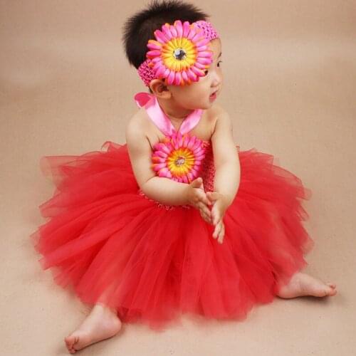 Newborn Baby Flower Tutu Dress with Matching Headband Princess Girl Summer Dress Birthday Photo Prop Costume Set TS041