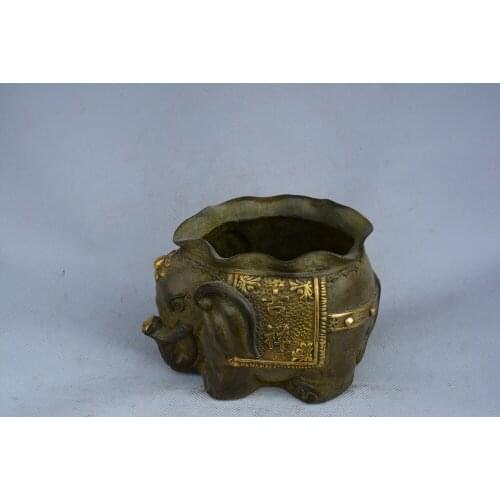 Rare Old Ming Dynasty (xuan de1426-1438) Gilt bronze Pen case,best carving ,Elephant shape,Bronze pot,with mark,free shipping