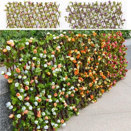 Adjustable Retractable Fence Garden Fence Willow Wooden Hedge With Artificial Flower Leaves Garden Decor Protected Privacy Wall