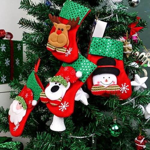 Christmas Stockings Pendant Cloth Small Boots Ornament Christmas Pattern Print Party Home Decoration Gift Bag Christmas Stocking