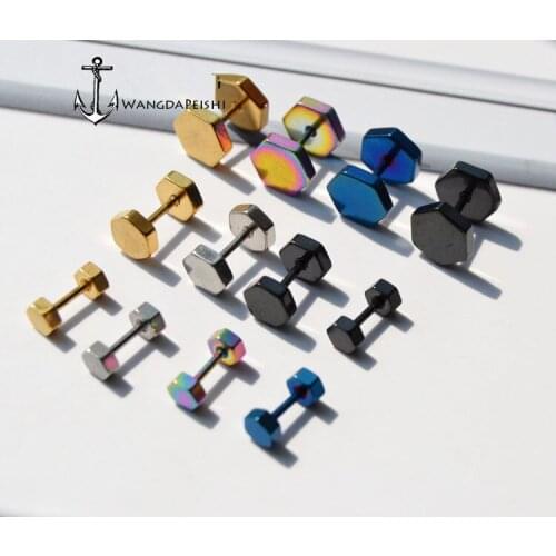 Korean Cool Punk Style Earrings for Men Women Screw Stainless Steel Rhombus Stud Earrings Statement Jewelry Male Female Earring