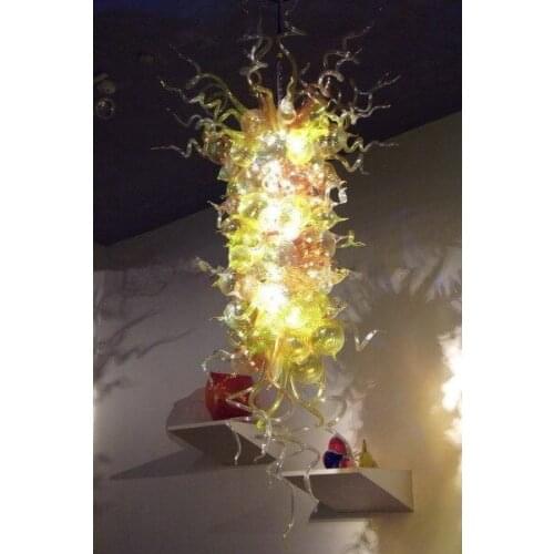 Modern Clear Yellow Color Large Art Store Decor handmade LED Blown Glass Chandelier Lamps