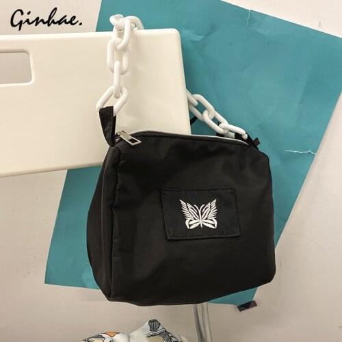 Women Fashion Animal Embroidery Shoulder Bag Acrylic Chain Handbags Casual Nylon Solid Underarm Bags Flap Bag Bolsa Feminina