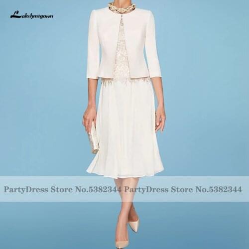 Elegant Chiffon Mother of the Groom Wedding Party 2021 Vestidos de Madrina Formal Evening Gowns Knee Length with Jacket
