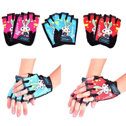 Bike Bicycle Gloves Kids Child Rabbit Outdoor Sports Non Slip Half Finger Gloves Breathable Materials Cute Bicycle Gloves