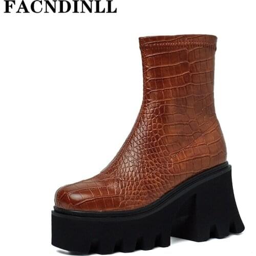 New Fashion Women Ankle Boots Qulaity Autumn Winter Chunky High Heels Platform Black Brown Dress Party Short Boots Size 34-39