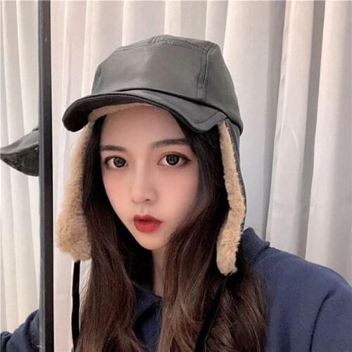 Winter Faux Fur Leather Wind-proof Velvet Warm Ear Protector Hat Ski Bomber Hats