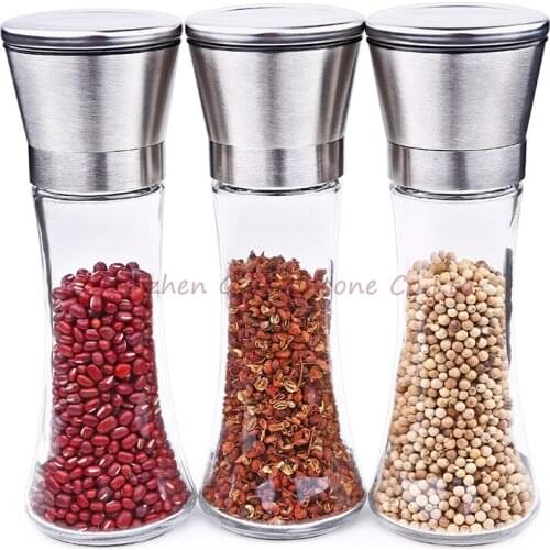 10pcs/lot Salt and Pepper Mill Grinder , Brushed Stainless Steel Salt and Pepper Mill - Glass Body with Adjustable Coarseness