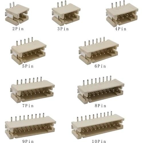 100Pcs PH2.0 2.0mm Pitch 2P 3P 4P 5P 6P 7P 8P 9Pin 10 Pin Vertical SMD Male Plug Terminals Connector for JST PH 2.0 Female Cable