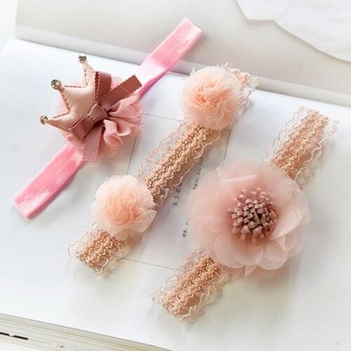 3 Pcs/Lot Baby Headband Crown Flower Bows Haarband Baby Girl Headbands Newborn Hair Accessories Elastic Baby Hair Band Turban