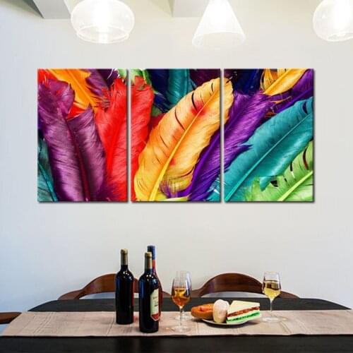 3 PCS of modern colorful feathers wall painting landscape painting household decorates sitting room photograph on the wall