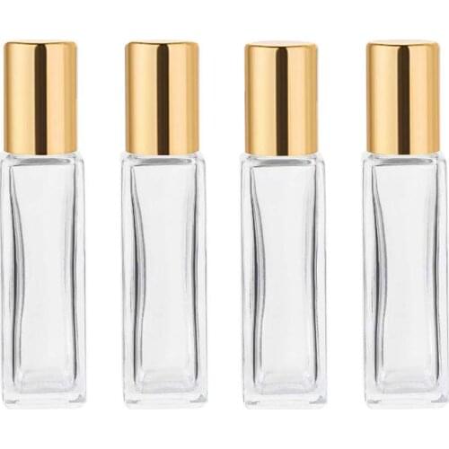 4pcs 10ml Square Refillable Thick Glass Roller Ball Bottle Perfume Essential Oil Bottles Roller Bottle Empty Travel Container